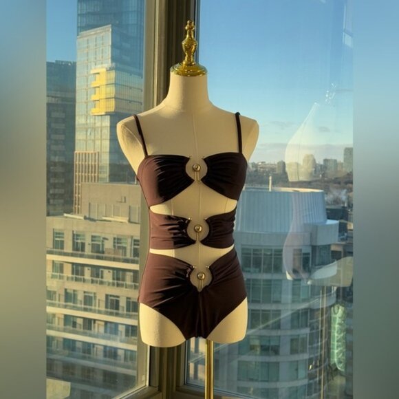 🆕 CHRISTOPHER ESBER 🧿 NWOT Brown Pierced Orbit Cutout 1PC Swimsuit, SZ US 6 - Picture 9 of 15